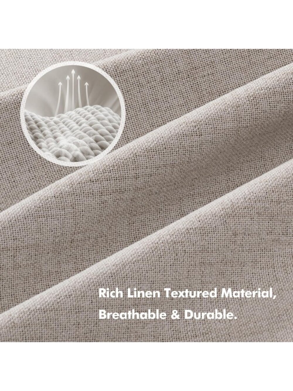 100% Blackout Linen Curtains - Ivory Thermal Insulation Room Darkening Drapes - Picture 3 of 8